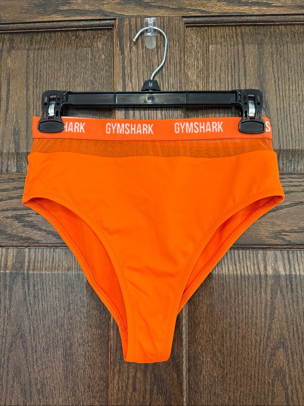 Gymshark Orange High-Waist Bikini Bottoms with Branded Waistband Mesh detail sm